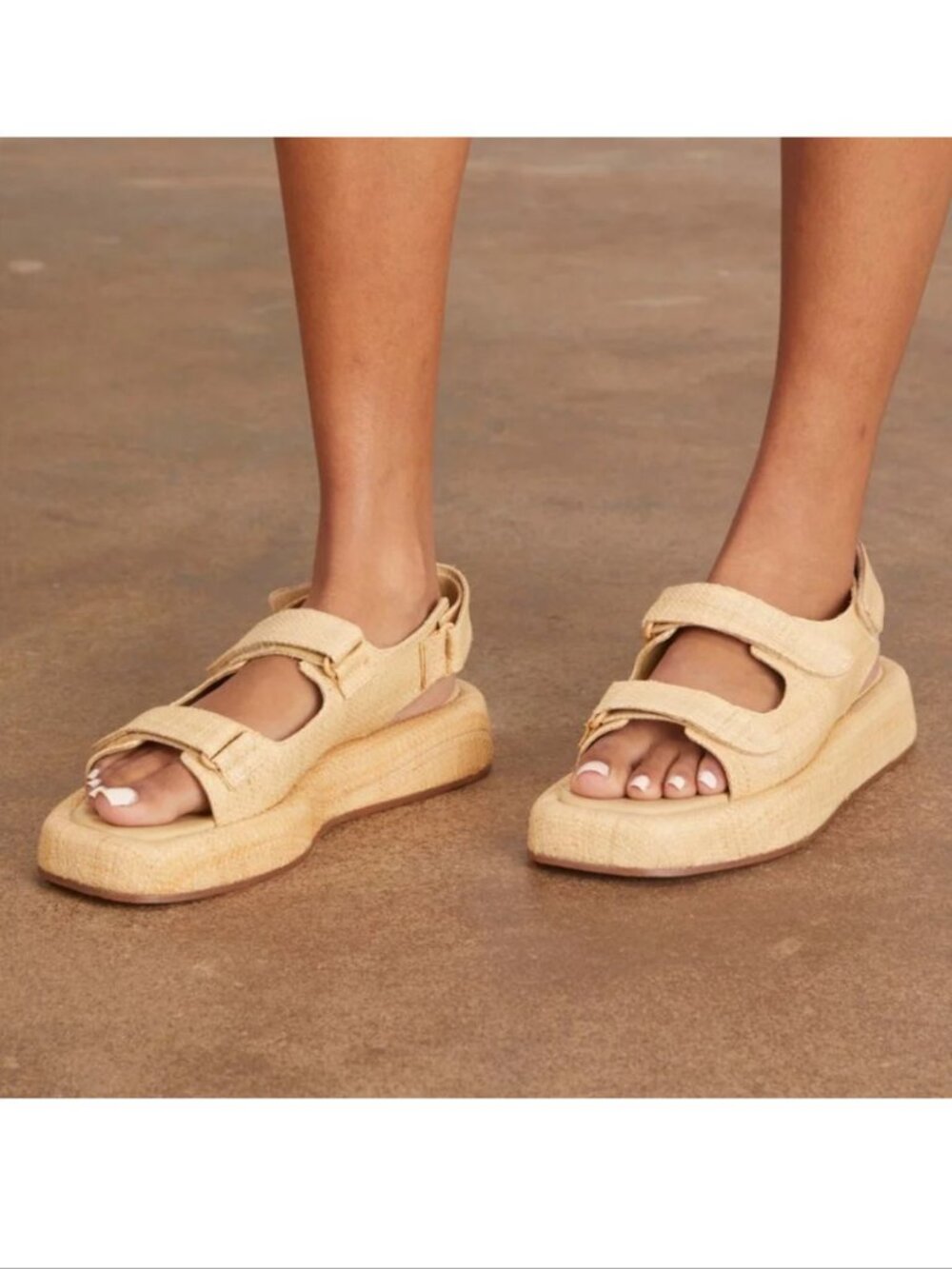 Loeffler Randall Blaise Two Band Platform Sandals Size 9 Natural Raffia NEW $295